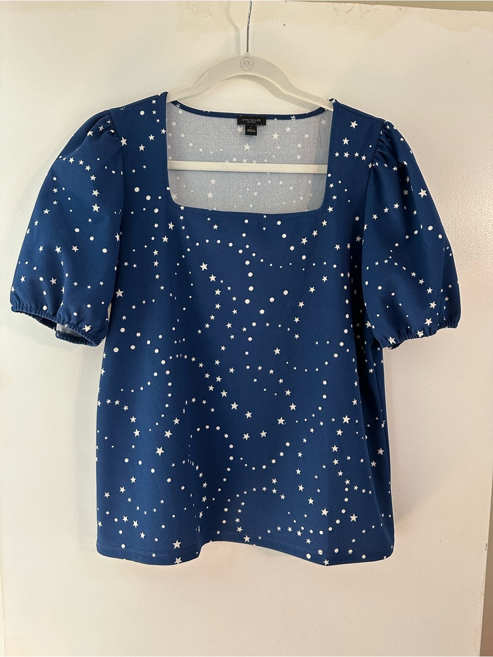 Ann Taylor Factory Starprint Square Neck Puff Sleeve Blouse